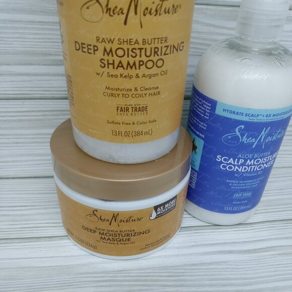 Shea Moisture Raw Shea Butter Shampoo+ Masque+ Scalp Conditioner Bundle Lot of 3 - Picture 4 of 5